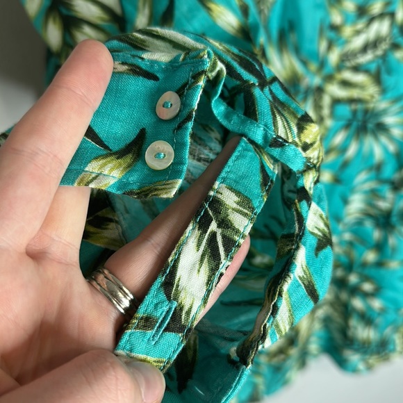 C&C linen teal tropical leaf print tunic shirt M - Picture 4 of 6